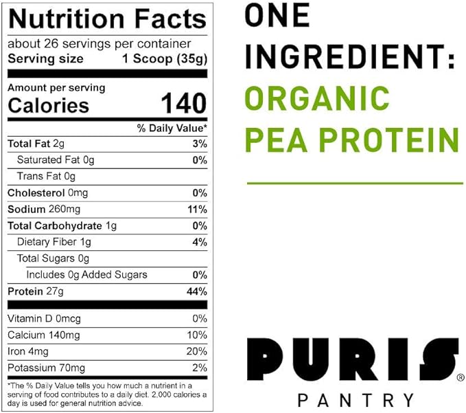 PURIS® Organic Pea Protein Powder, 100% 2 LB