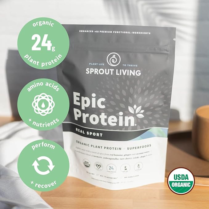 Sprout Living, Epic Protein, Plant Based 24 Grams (1 Pound, 12 Servings)