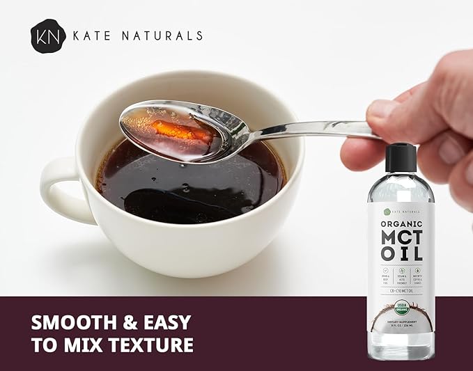 Kate Naturals MCT Oil for Coffee. Pure Coconut MCT C8 and C10 Oil (8oz, Organic, Unflavored)
