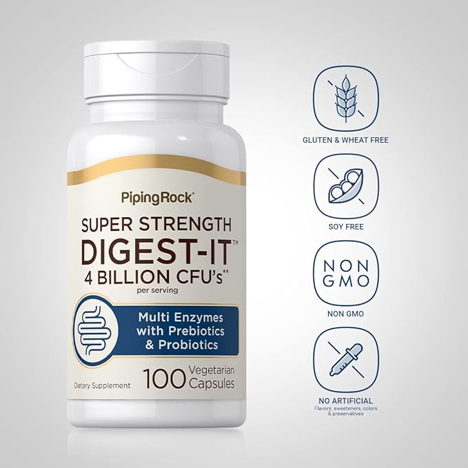 Piping Rock Digestive Enzymes with Probiotics 100 Capsules 14 Probiotic 4 Billion