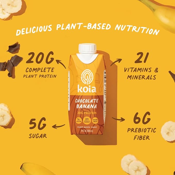 Koia - Plant Based Protein Shake 20g Protein, 5g Sugar, 6g Prebiotic 21 Vitamins 11 fl 12 Bottles