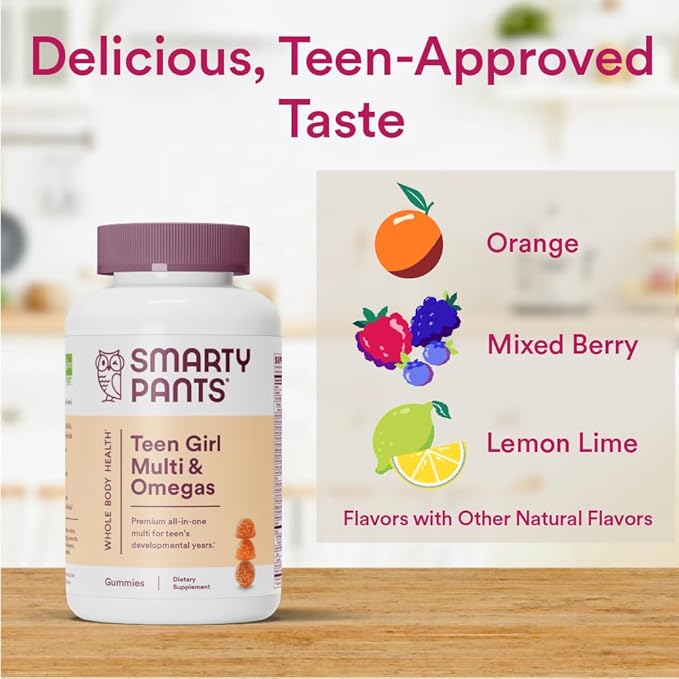 SmartyPants Teen Girl Multivitamin Gummies: Omega 3 Fish D3, B12, B12, Vitamin 120 Count (30 Day