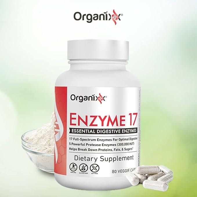 Organixx Enzyme 17 Essential Digestive Enzymes, 80 Veggie
