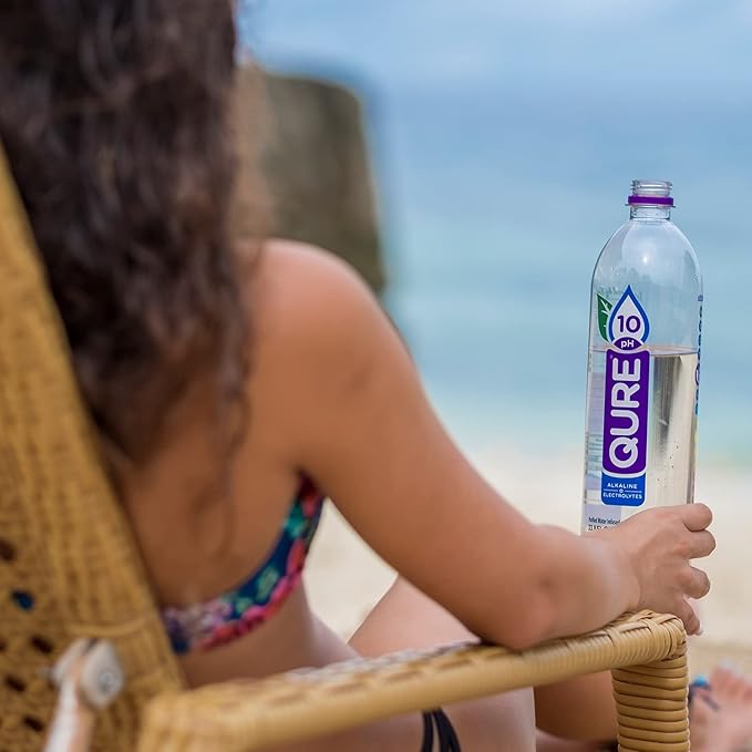 QURE Water, Premium 10 pH Ionized Alkaline Bottled Water, Silky Smooth Taste Infused with Electrolytes, 33.8 Fl Oz (Pack of 12)