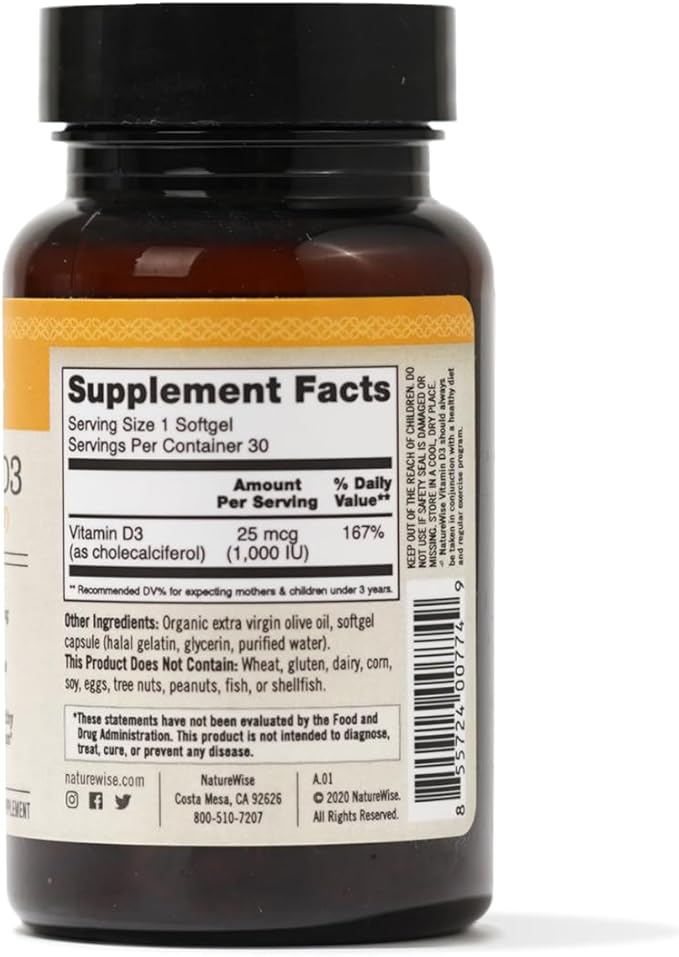 NatureWise Vitamin D3 1000iu (25 mcg) 1 Month 30 Count