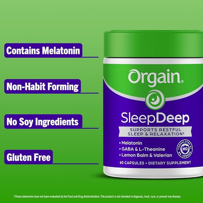 Orgain SleepDeep, Melatonin Sleep Aid Support 60 Count, 30 Day