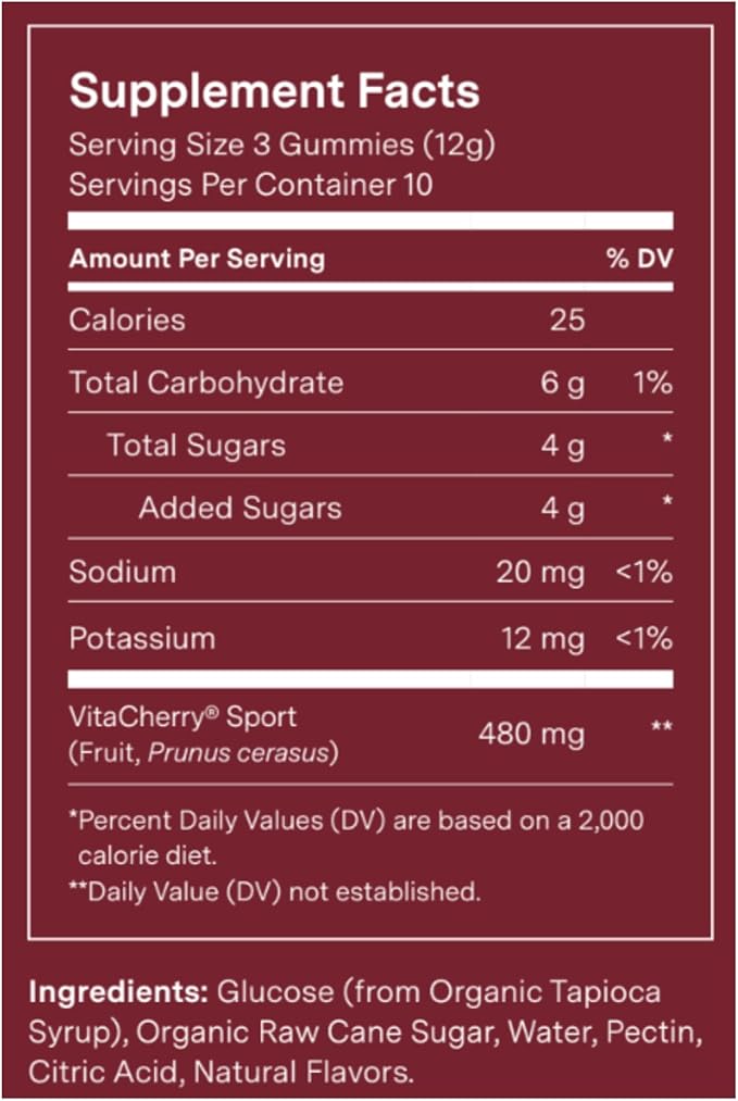 Recovery Gummies - Tart Cherry Gummies for Muscle Recovery - Hibiscus Cherry Flavor with Antioxidants & Electrolytes Combats Soreness, Fights Inflammation, Boosts Energy - Vegan, Non-GMO, Gluten-Free