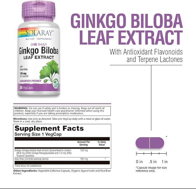 SOLARAY One Daily Ginkgo Biloba Leaf Extract (60 VegCaps) (30 VegCaps)