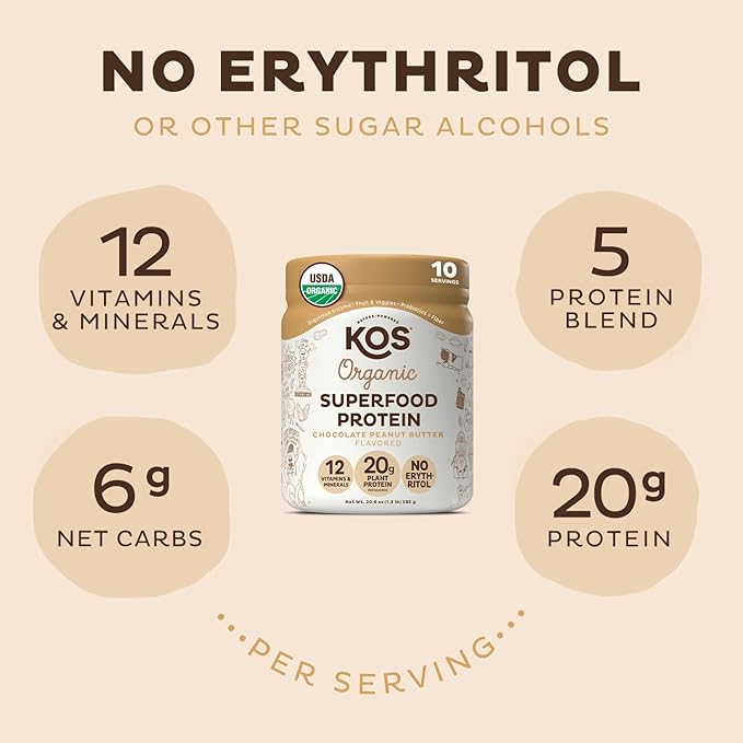 KOS Vegan Protein Powder, Chocolate Peanut Butter 10 Servings