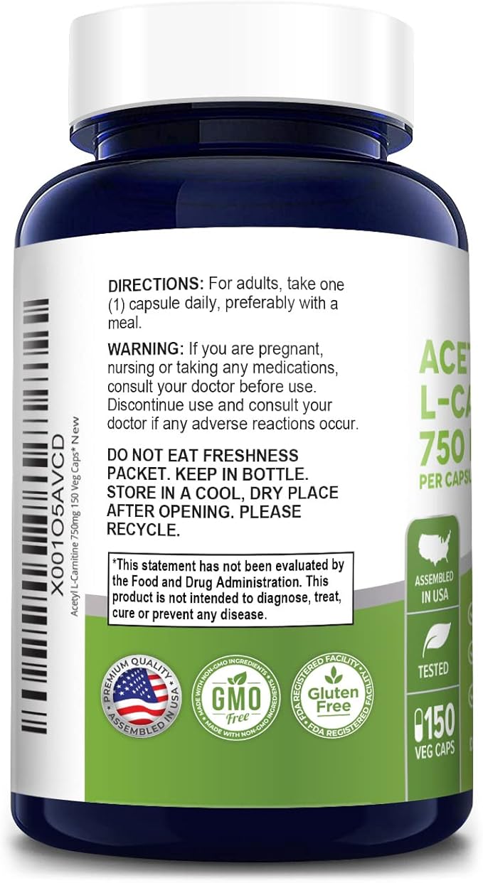 NusaPure Acetyl L-Carnitine 750mg per Caps 150 Veggie