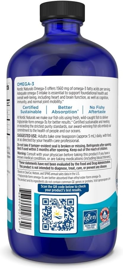Nordic Naturals Omega-3, Lemon Flavor 16 oz 1560 mg Omega-3 - 96 Servings