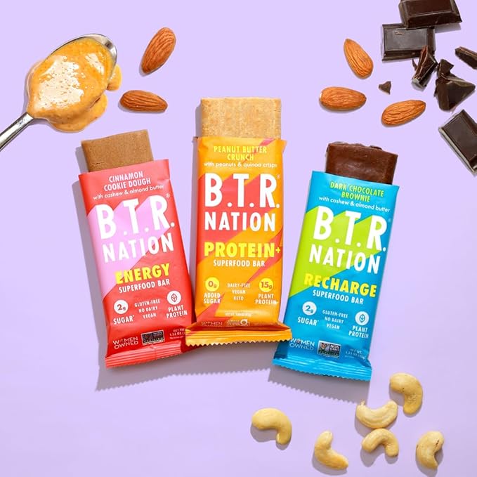 B.T.R. Bar Superfood Keto Protein Bars, Plant Based Vegan Protein, Low Carb Food, Low Calorie, Gluten Free, No Sugar Alcohols, Boosted with Superfoods - (Sampler Pack)