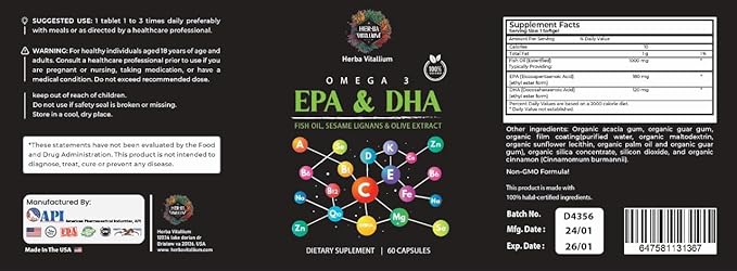 Omega Pure Plus Organic Omega 3 Omega-3 Fatty 60 Capsules