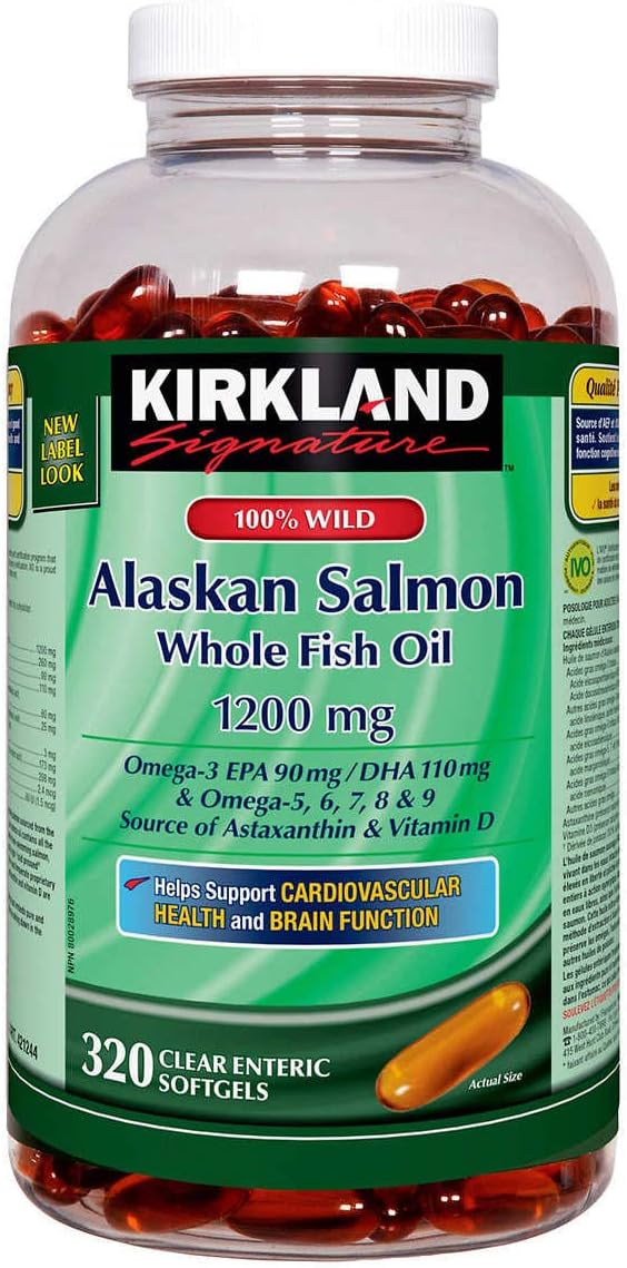 Kirkland Signature 100% Wild Alaskan Salmon 90 EPA 110 DHA 1200mg - 320 Enteric