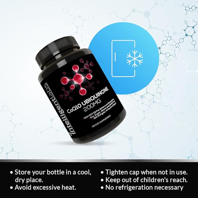Intelligent Labs CoQ10 Ubiquinone 200mg Softgels | Coenzyme Q10 with MCT Oil for Max Absorption | Soy, Sugar, Gluten, and GMO-Free | 120 Servings | 4 Months Supply