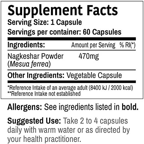 DR WAKDE's Nagkeshar Capsules (Musua ferrea) 100% Natural 60 Veggie