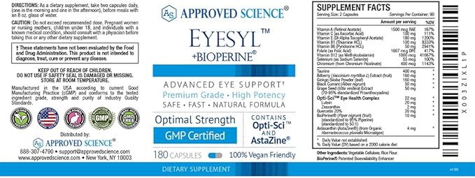 Approved Science EyeSyl 3 Month 180 Capsules