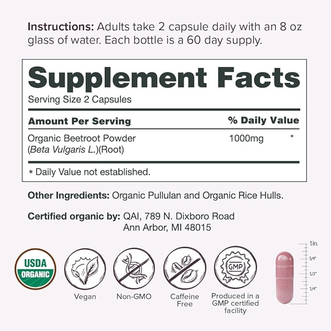 Sur Organic Beet Root Capsules 1000mg (120 Capsules)