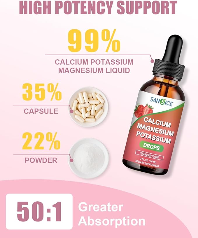 Calcium Magnesium Potassium Supplements,Magnesium Glycinate 400mg (60ml/Strawberry Flavor)