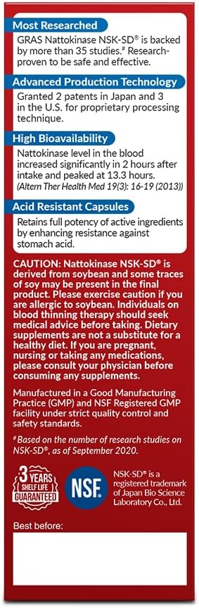 LABO Nutrition VesseCLEAR EX: Nattokinase NSK-SD+Elastin F for Clean & Flexible Blood Vessel. Japan's Most Research Proven, Functional Dose, Acid-Resistant/Delayed Release Capsules