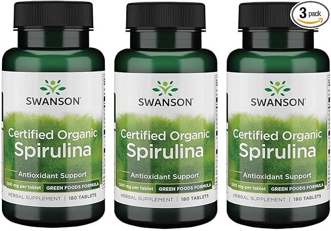Swanson Certified Organic Spirulina 500 mg 180 Tabs 3 Pack