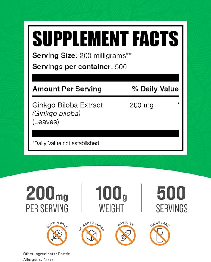 BulkSupplements.com Ginkgo Biloba Extract Powder 200mg per 100g (3.5 (3.5 oz) 1)