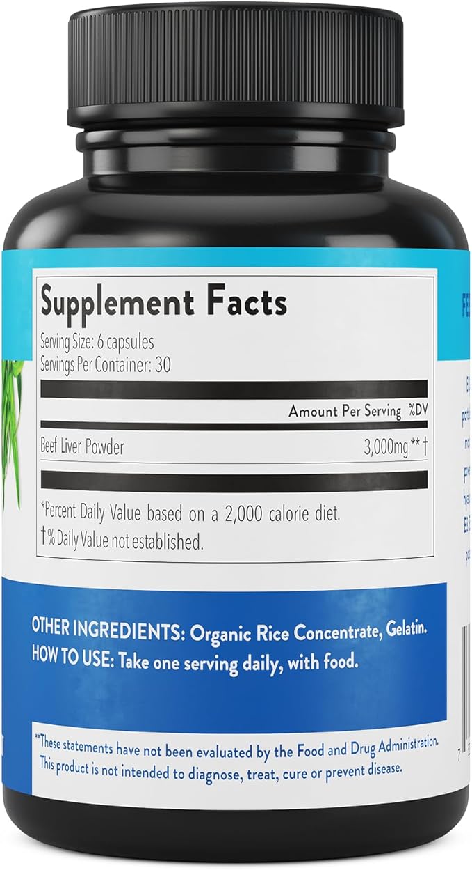 Equip Foods Grass-Fed Beef Liver | Natural Desiccated Beef Liver Supplement | Support Heart Health, Brain Function, Digestion, Metabolism, Immunity, Detoxification | 180 Capsules, 30 Servings