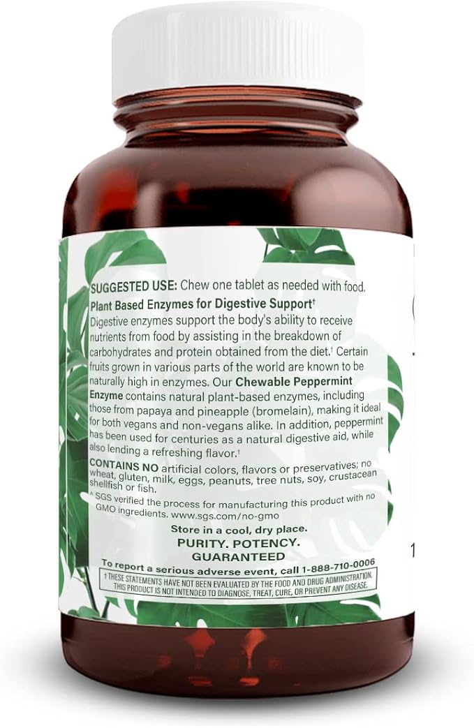 Natural Nutra Chewable Peppermint Digestive Enzyme 100 Tablets