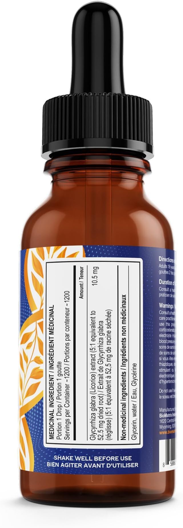 BioMatrix Licorice Root Extract (1200 Drops 2 fl. oz) More Active Ingredient Than Competing Brands (0.87 mg Glycyrrhizin per Drop), Less Doses Needed, Concentrated, Raise Cortisol, Energy