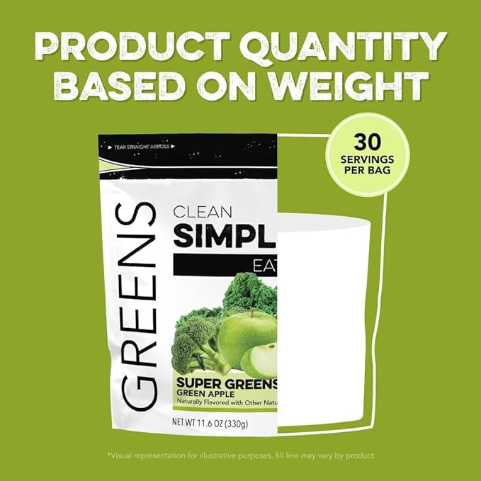 Clean Simple Eats Green Apple Greens Powder Mix, Greens Superfood Powder Smoothie & Juice Mix, Gluten Free, Includes Powerhouse Superfoods Chlorella & Spirulina Powder Organic (30 Servings)