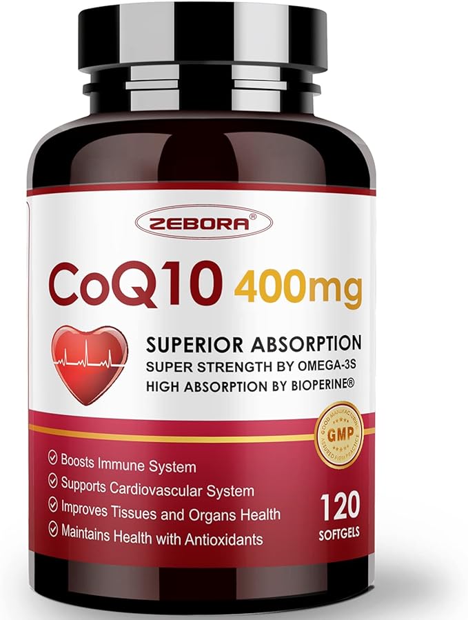 CoQ10-400mg-Softgels with PQQ, BioPerine & Omega-3, Q10(Ubiquinone) Supplement 120 Servings