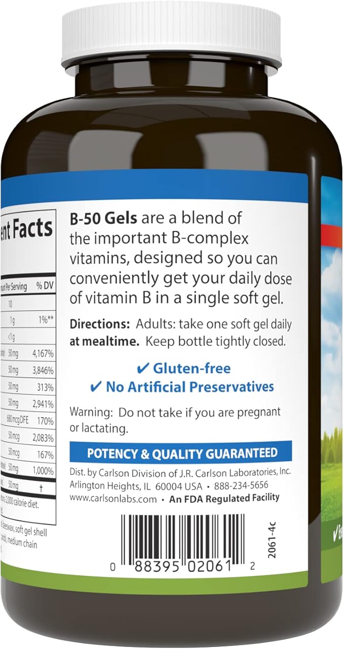 Carlson - B-50 Gels, Vitamin B 100 Softgels