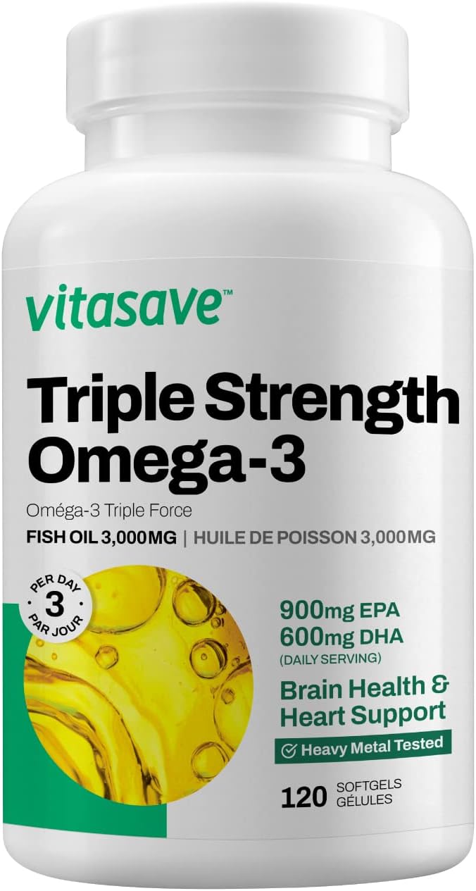 Omega-3 Fish Oil Supplement 3000mg Fish 900mg EPA, 600mg DHA 120 Softgels