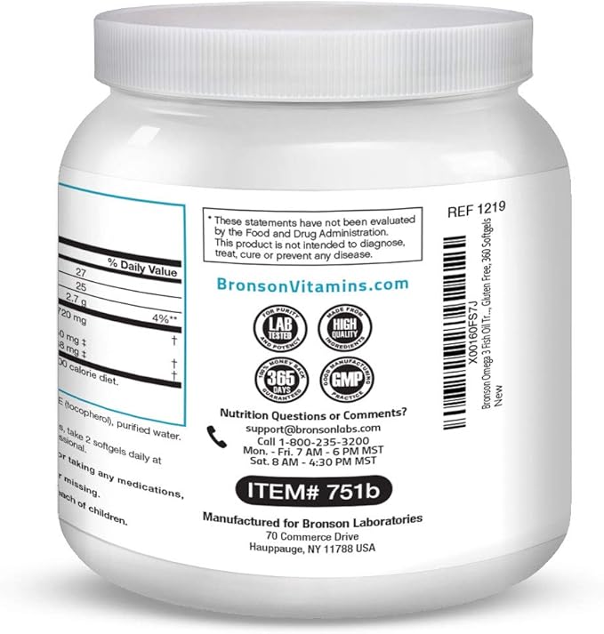 Bronson Omega 3 Fish Oil Triple 2720 mg, 1250 mg 488 mg, 360 Softgels