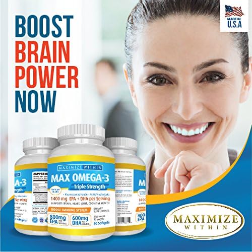 Max Omega 3 Fish Oil Pills (2000 mg 3 Fatty 600mg DHA 800 mg