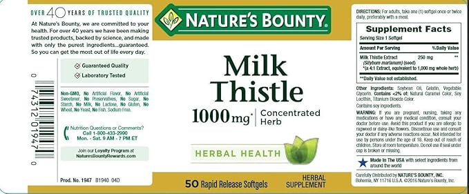 Nature's Bounty Milk Thistle 1000mg Herbal 50 CT