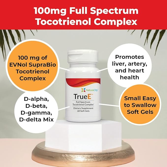 True-E Full Spectrum Tocotrienols Vitamin E Capsules 60 Vitamin 27mg Softgels