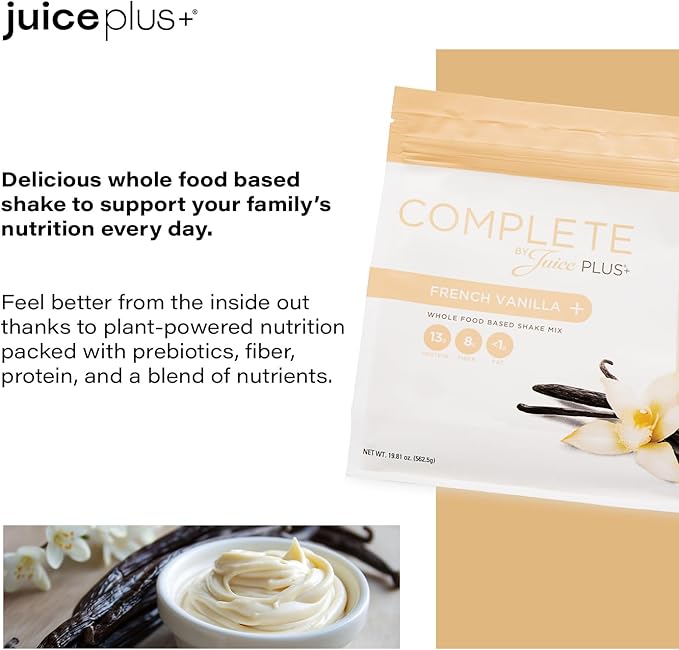 Juice Plus+ Complete Vanilla Shakes - Plant-Based, Whole Food Nutrition with Protein, Fiber, Greens, Prebiotics and a Superfood Blend of Essential Nutrients - 2 Pouches, 30 Servings Each