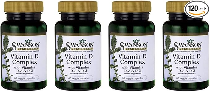 Swanson Vitamin D Complex with Vitamins D2 & D3 - 50 mcg, 60 Veggie 4 Pack