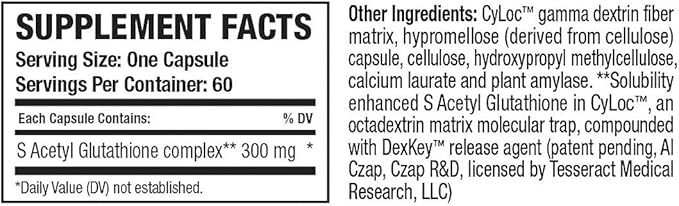 SafeCell S-Acetyl Glutathione Supplement for Neuro 300mg, 60 60 Vegetarian