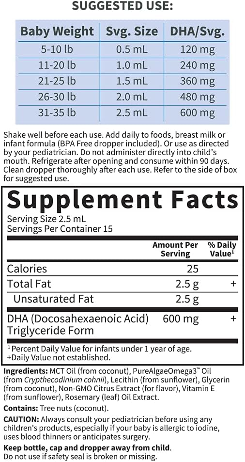 Garden of Life Baby DHA Drops, 600mg Omega 3 DHA 37.5 mL (1.26 fl
