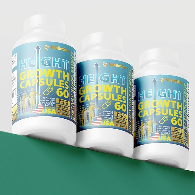 WELLUTION Height Growth Maximizer – Natural Supplement for Bone Strength & Support – Made in USA – Calcium-Enriched Pills