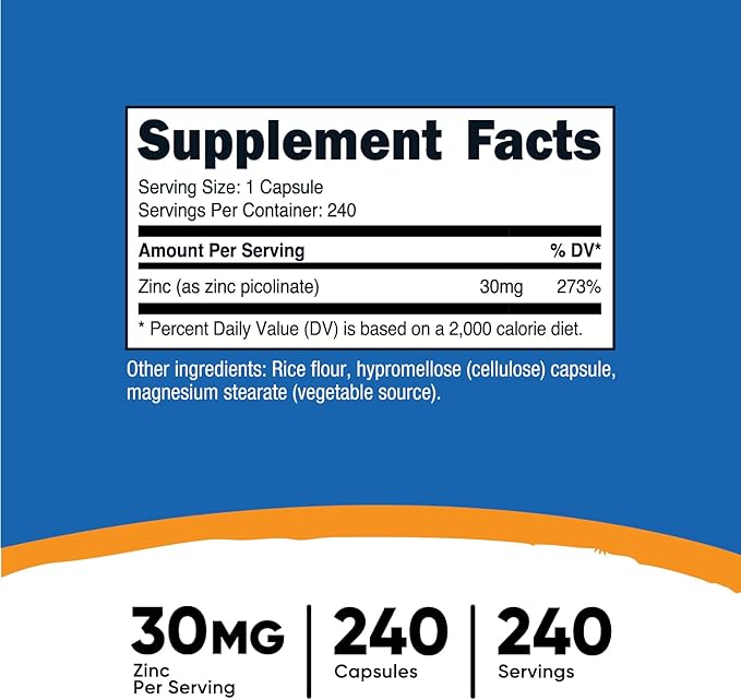 Nutricost Zinc Picolinate 30mg, 240 Capsules - Gluten Free and Non-GMO