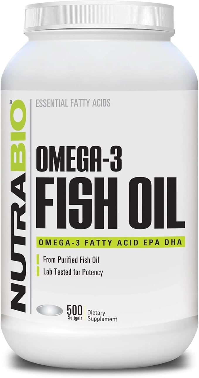 NutraBio Omega 3 Fish Oil Supplement 500 Softgels
