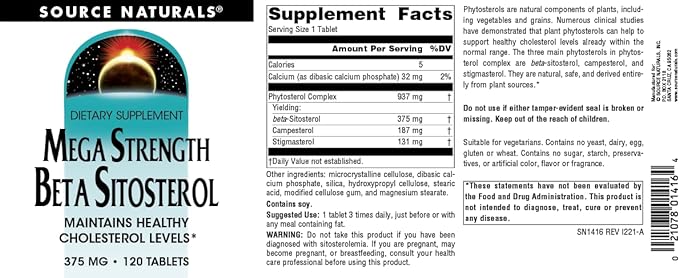 Source Naturals Mega Strength Beta Sitosterol 375mg 120 Tablets