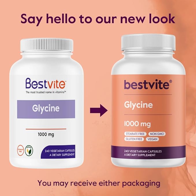 BESTVITE Glycine 1000mg per Capsule (240 Vegetarian Capsules) - No Stearates - Vegan - Non GMO - Gluten Free