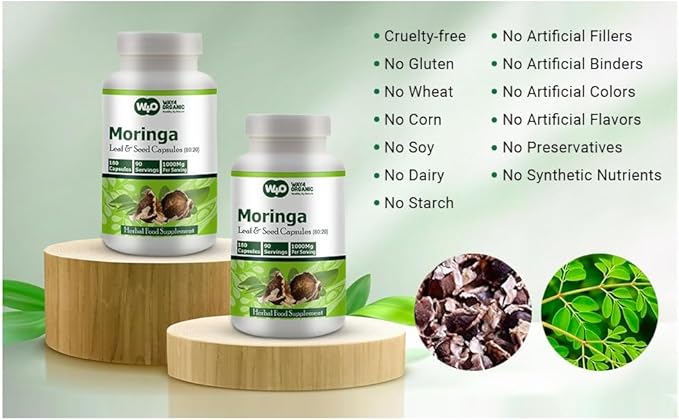 Moringa Oleifera Leaf and Seed Powder (80:20) Ratio 180 Capsules, 90 Servings, 1000 mg. 1.