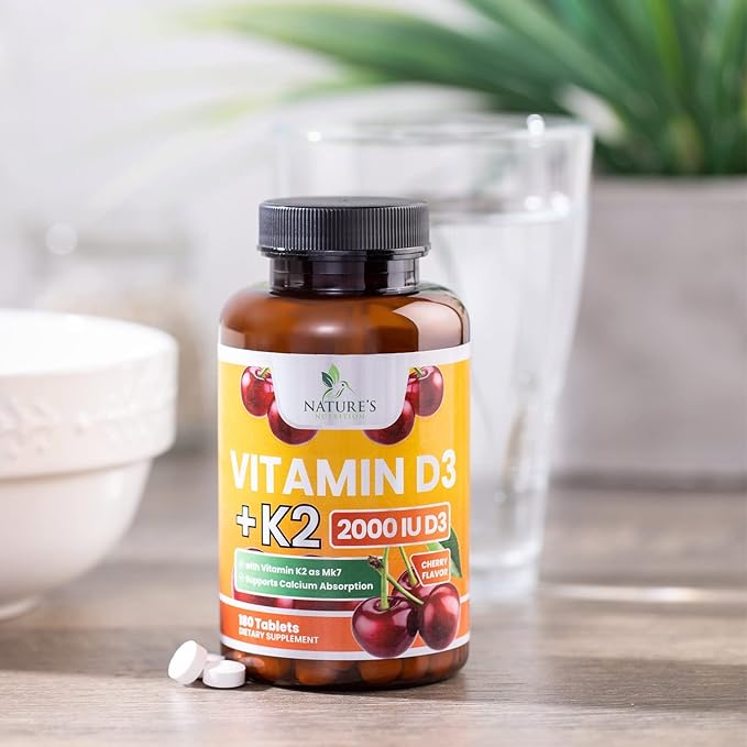 Vitamin D3 K2 as MK-7 2000iu of D3 & 75mcg K2, K2, Vitamin K2 D3 D3 Bone 180 Chewable