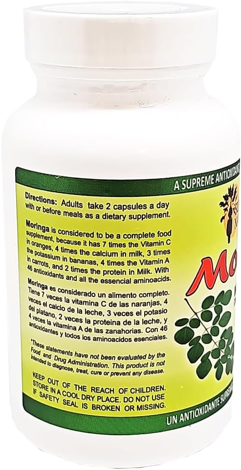 Moringa Dietary Supplement. 100% Pure Organic 120 Capsules. 3