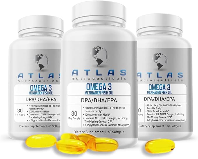 Atlas Nutraceuticals-Atlantic Caught Menhaden Fish Oil-Lab 3-2400mg, Burpless, DPA/DHA/EPA-60 Softgels (1)